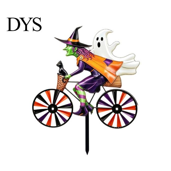 Decorative Stakes for Flower Beds Halloween Wizard/Ghost/Black Cat/Skeleton Bicycle Ground Stake Ornament, Metal Garden Stakes, Gift Lovers