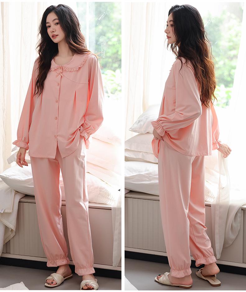 Women's Cotton Pajama Set: Cardigan, Long Sleeve, Long Pants with Chest Pad – Fashionable and Casual Autumn Homewear