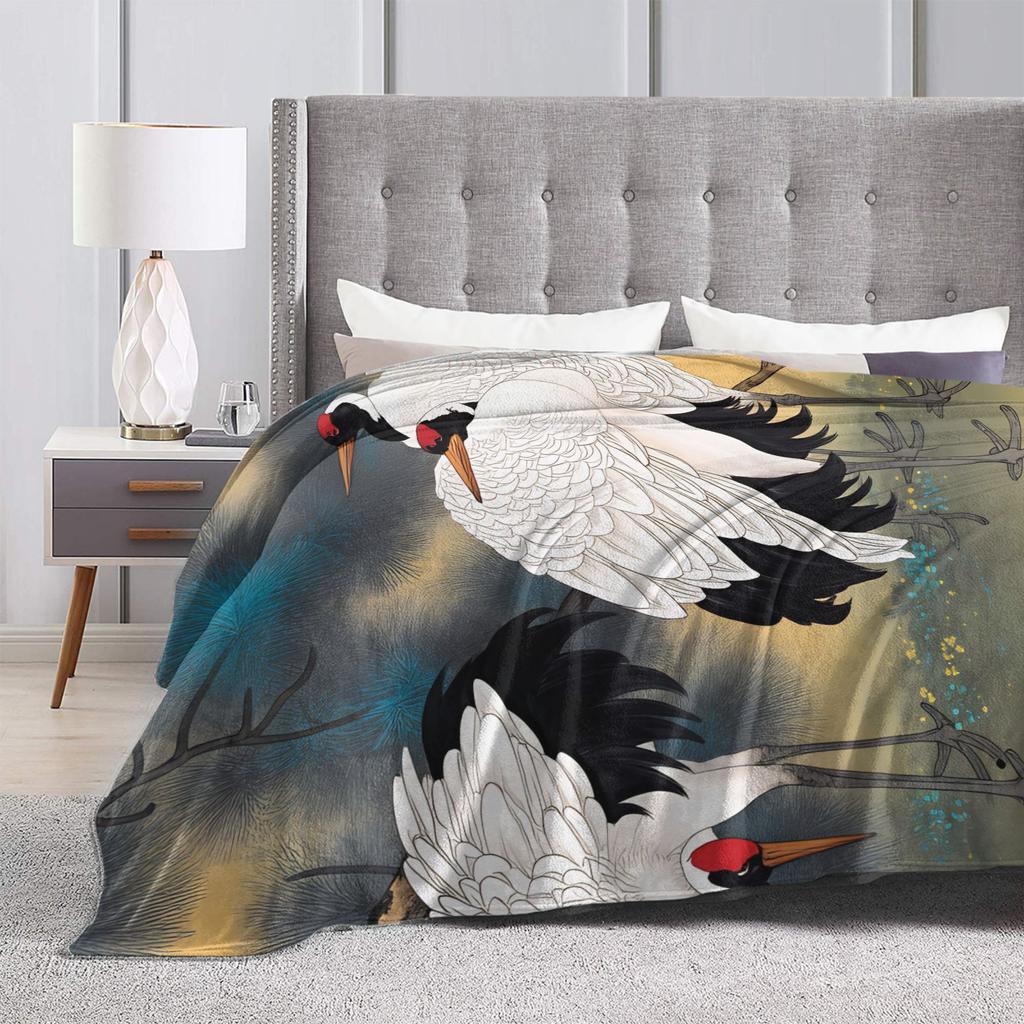 Chinese Style Crane Plush Blankets Girls Boys Flannel Throw Blanket For Couch Chair Sofa Bed Super Warm Quality Bedspread Gift