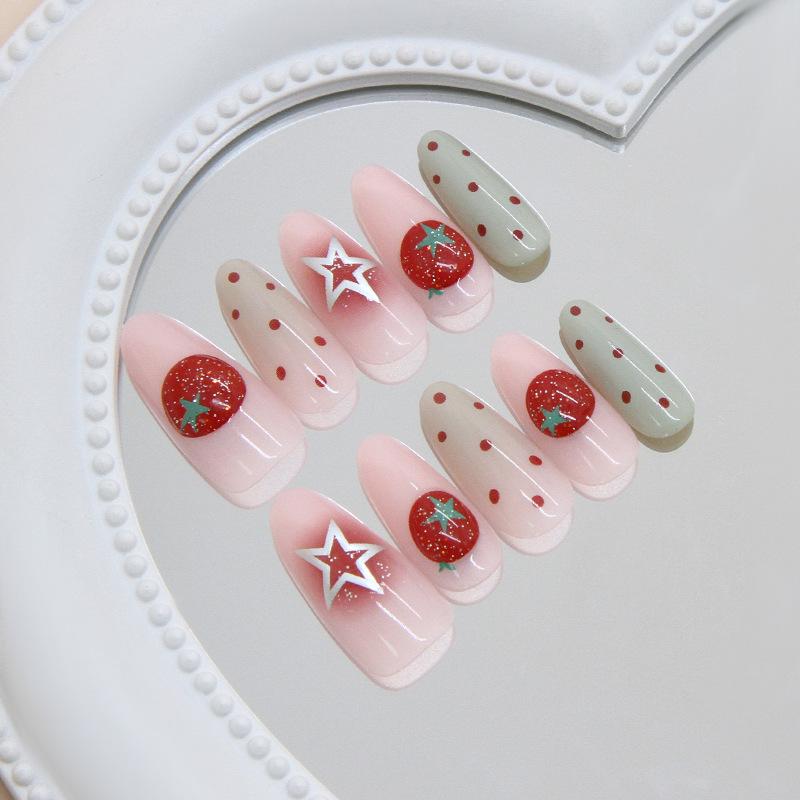 Three-dimensional ice crystal tomato gradual change polka dot stars ins wind removable wearing armor 30 pieces press on nails