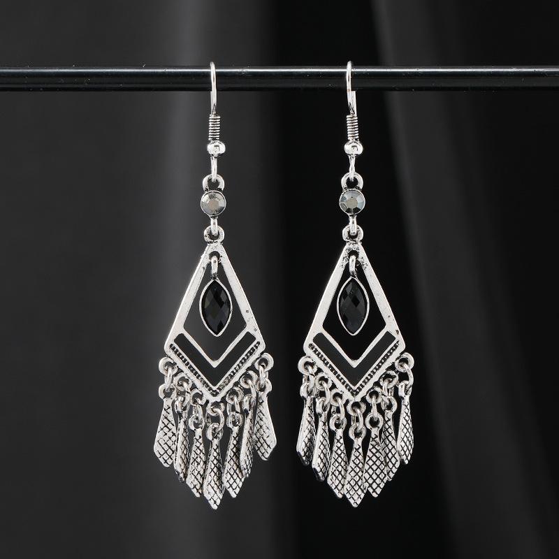 Niche retro temperament rhombus fringed earrings long ethnic style simple high-end earrings women's ear jewelry