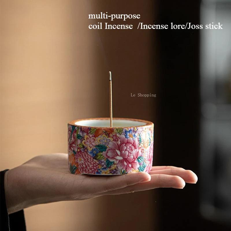 Ceramic Incense Burner Incense Holder House Indoor Desktop Decoration Creative A Hundred Flowers Bloom Enamel Incense Censer