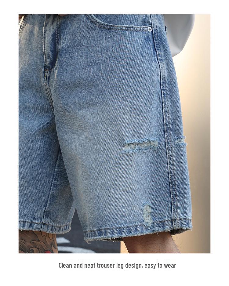 Men's Trendy Washable Denim Capris: High-End, Loose-Fit, Wide-Leg Summer Shorts.