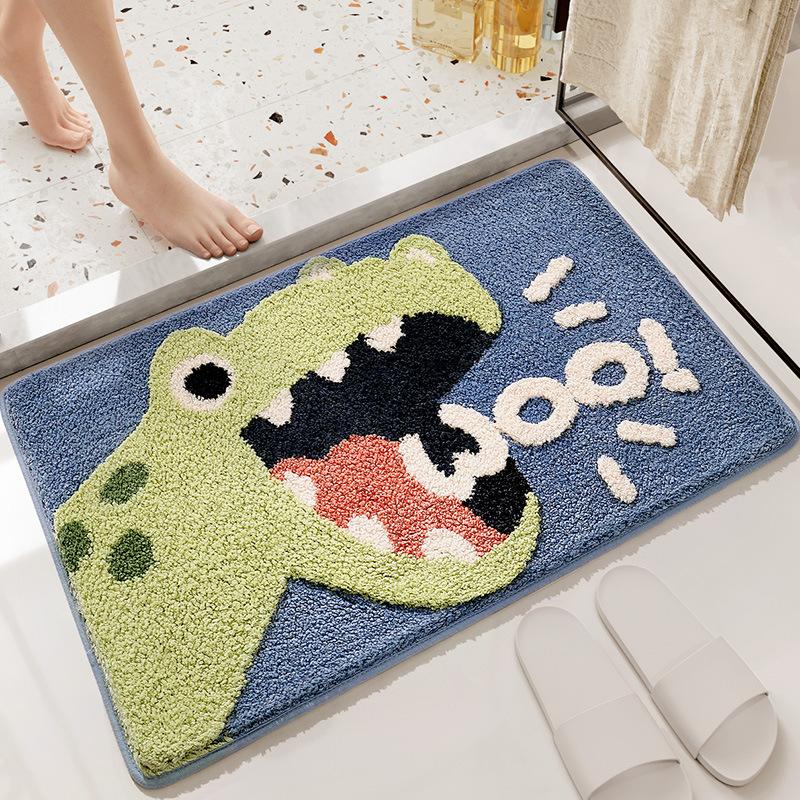 

40*60cm Bath Mat Cute Lion Dinosaur Crocodile Bathroom Carpet Flocking Waterproof Non-Slip Shower Rug Entrance Door Foot Mats 400MMx600MM