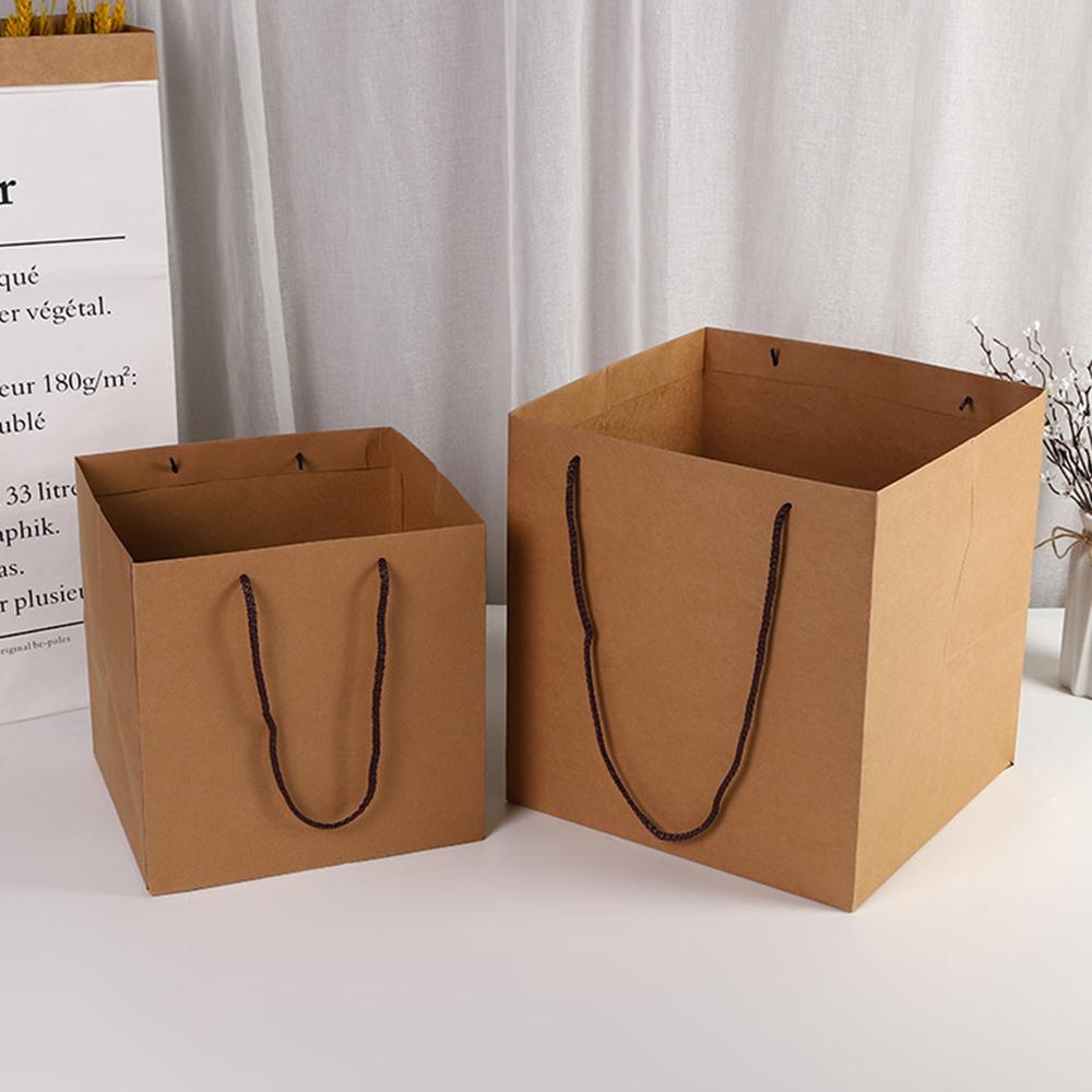 10 KS Čtvercové dárkové tašky na květiny z kraftového papíru Jednobarevné krabičky na balení dárků k příležitostem Nákupní taška organizati