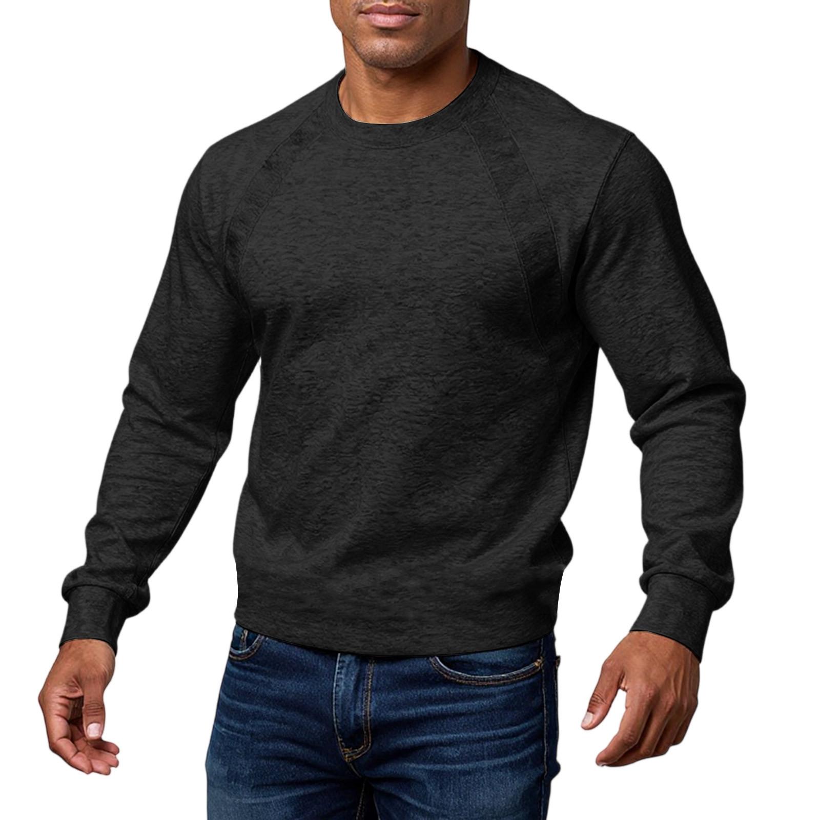 

Splicing Round Neck Sweatshirt, Loose Long Sleeved T-Shirt Fashionable Top L чёрный