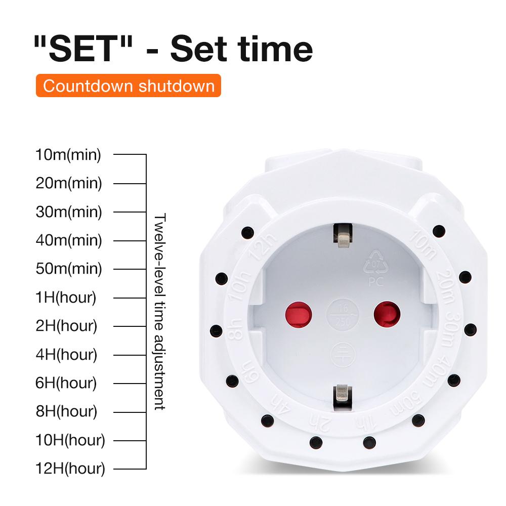 10min-12h Countdown Timer Socket AC230V EU Plug Timer Switch Mechanical Countdown Switch Outlet Charging Protector for Indoor