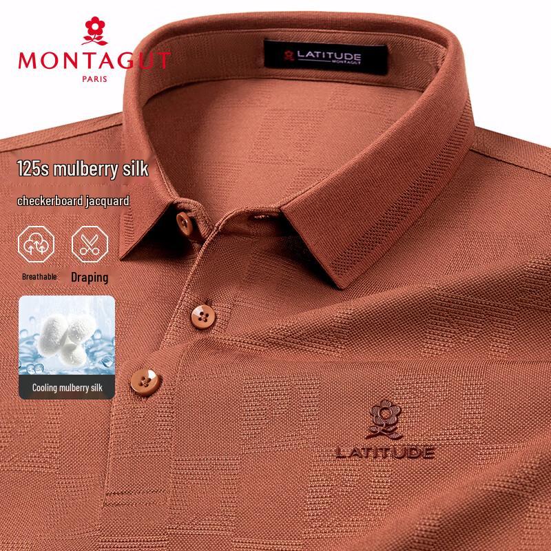 MONTAGUT Men s Silk Blend Jacquard Short Sleeve Polo Shirt XL / 52
