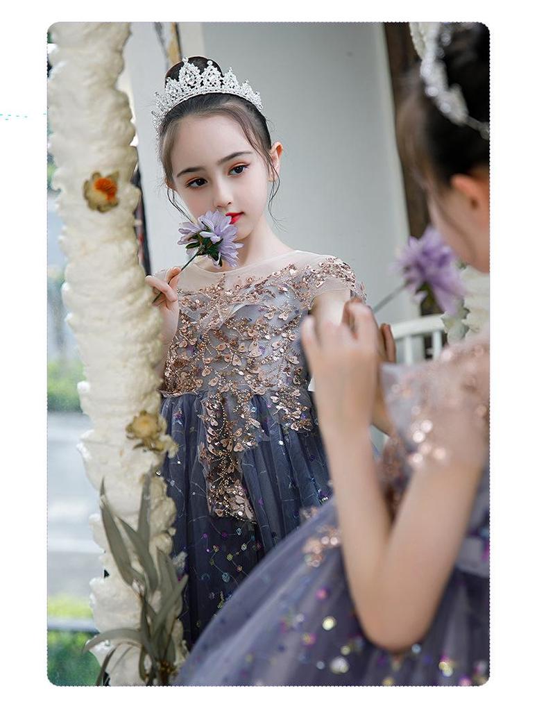 2025 Summer New Style Girls' Puffy Yarn Fashionable Wedding Runway Host Formal Dress