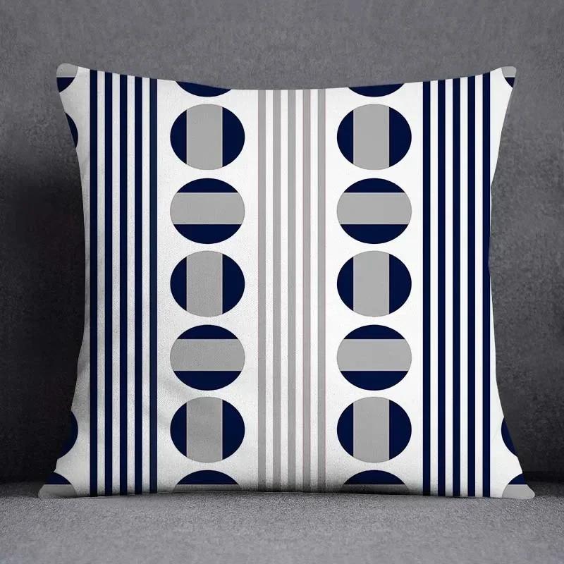 Blue-Gray Geometric Patterns Double-Sided Printed Pillow Cover Short Plush Suitable Living Rooms Bedrooms Throw Cushion Cover
