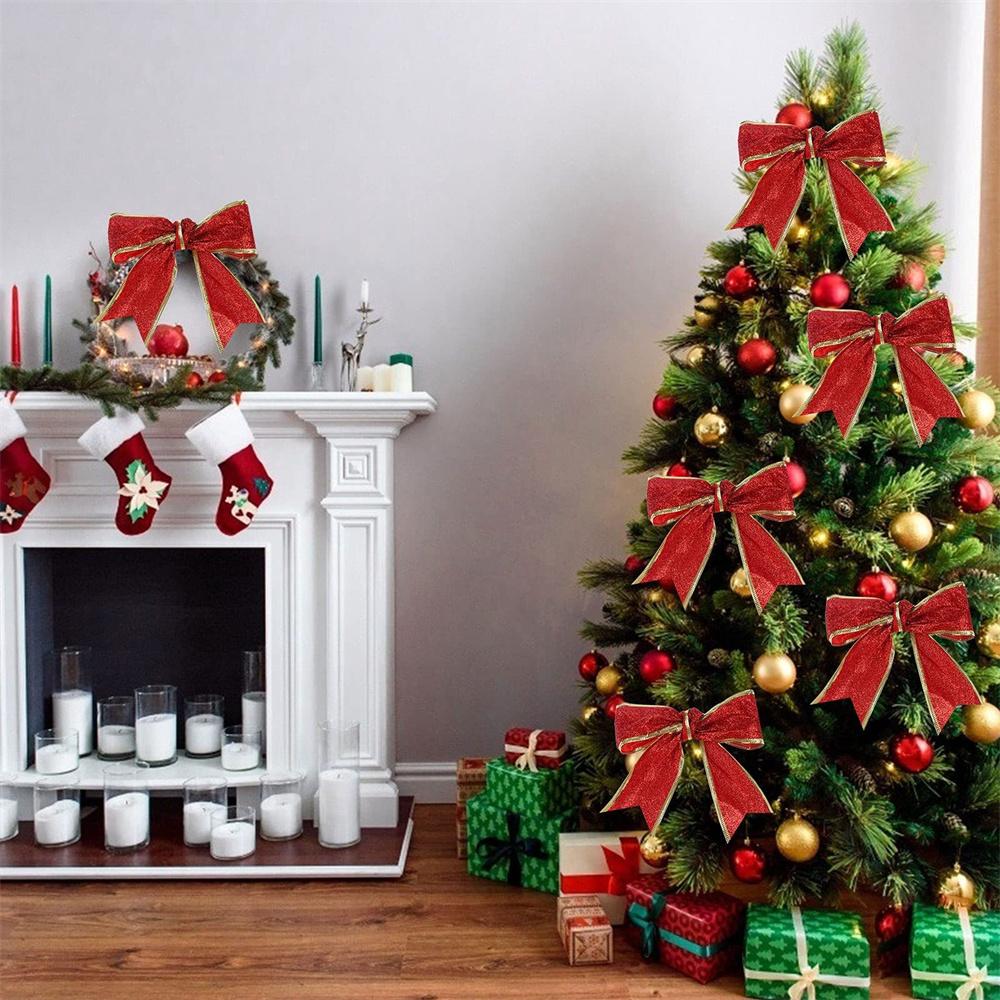 2mx6.3cm Glitter Dekorativa Band Rött Silver Guld Rosa Band Med Järntråd Juldekorationsband För Hantverk Rosetter