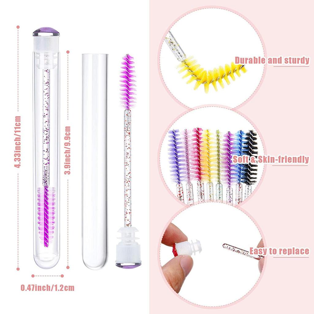 50pcs Flamingo Pattern Eyebrow Brush Tube Disposable Mascara Wands Applicator Tube with Resin Drill for Eyelash Extension