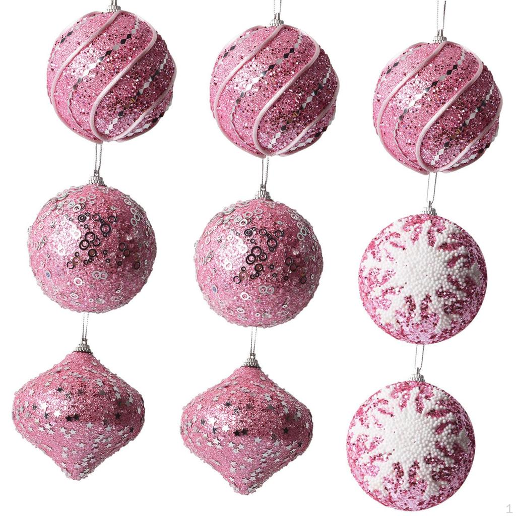 9x Christmas Pink Ball Baubles Pendants Shatterproof Accessories Xmas Hanging Decoration for