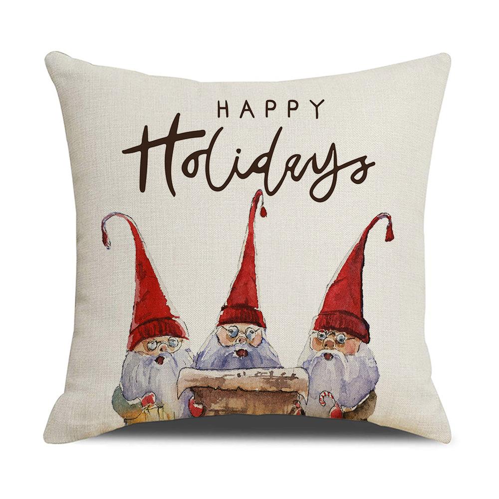 Christmas Pillow Cover New Linen Cartoon Black Print Holiday Home Sofa Cushion Cover