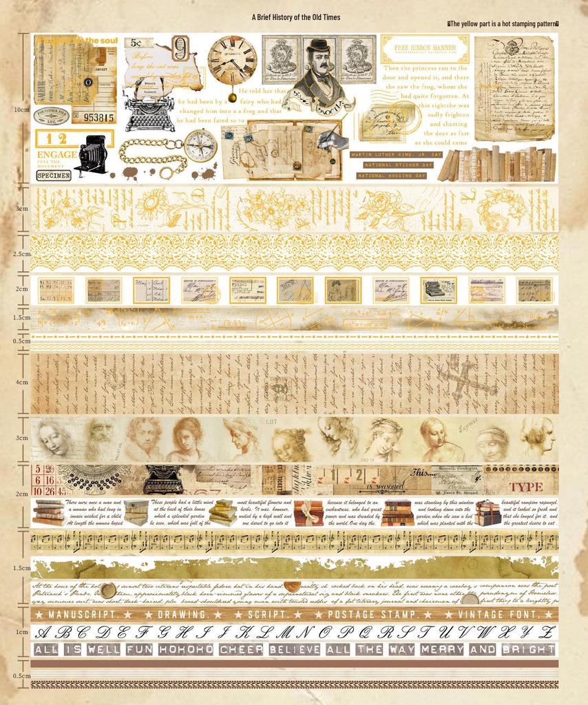 AGUGU Story Collection Gold Foil Retro Journal Washi Tape & DIY Decorative Stickers Set