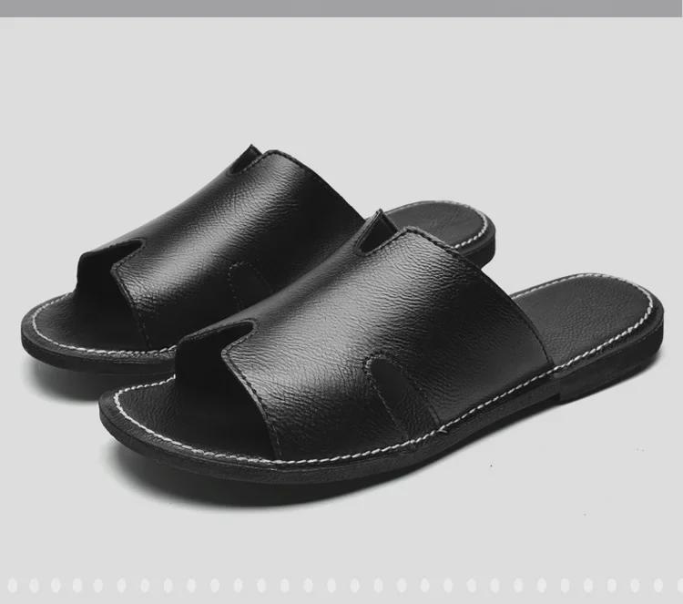 Sandale din piele antiderapante pentru bărbați: Flip-flops la modă în stil coreean pentru îmbrăcămintea de plajă de vară