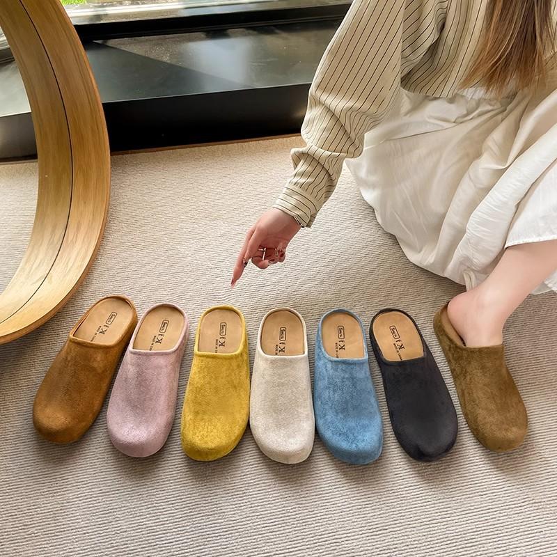 Slippers women wear spring thick-soled one-pedal lazy shoes bag head half slippers shoes