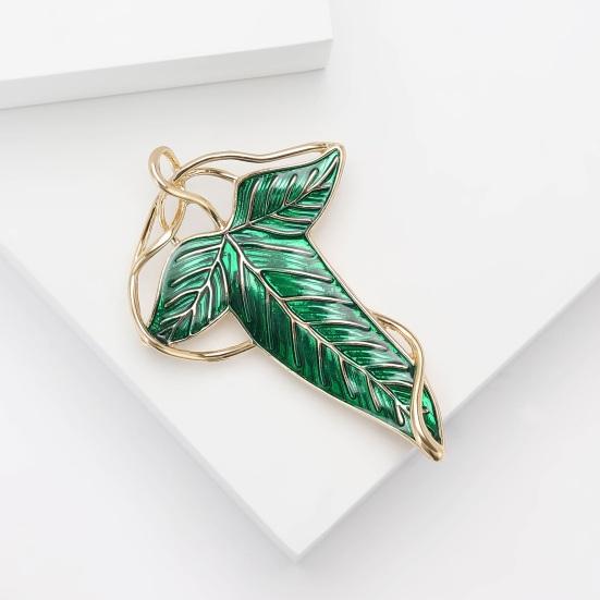 Women Brooch Leaf Shape Enamel Oil Dripping Plant Style Anti-slip Polished Coat Collar Bag Scarf Hat