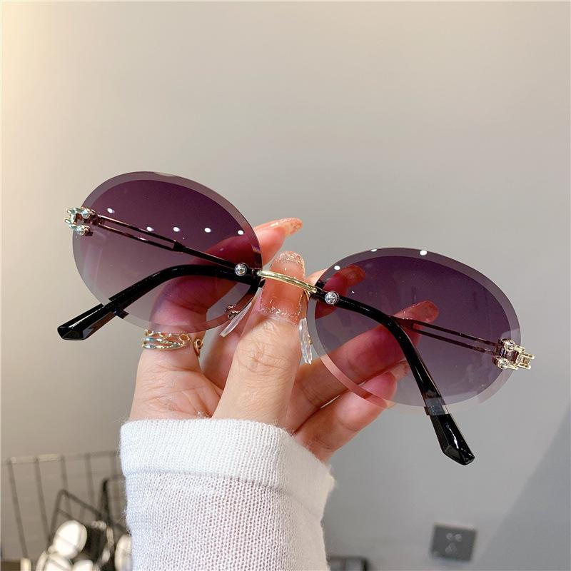Fashion Rimless Oval Sunglasses for Women Men Retro Gradient Lens Metal Frame Sun Glasses Outdoor Travel Sunglass Shade Eyewear
