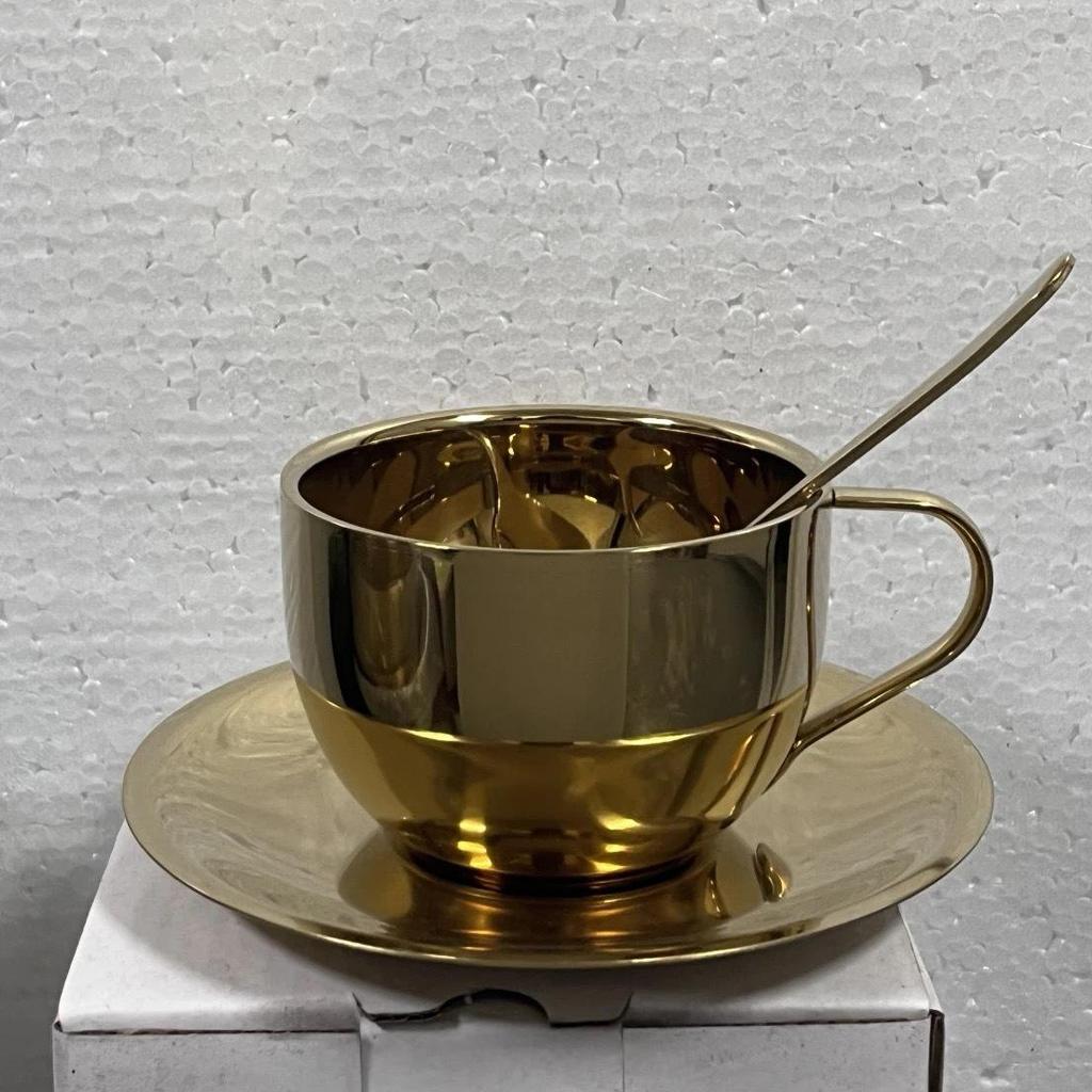 Stainless Steel Coffee & Tea Cup with Saucer and Spoon