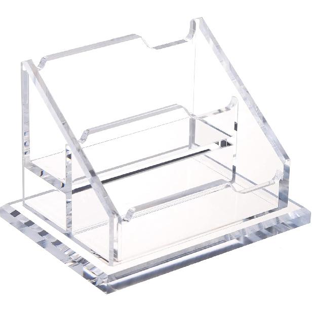 Business Card Holder for Desk,Clear Acrylic Business Cards Display Stand,Horizontal Business Card Holders Display,Name Card Holders for Table-2 Slots