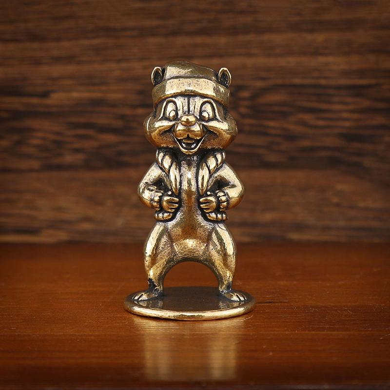 1 stuks Antiek Eekhoorn Ornament Massief Koperen Beeldjes Messing Eekhoorns Noten Theepot Rookwarenhouder Bureau Decoratie