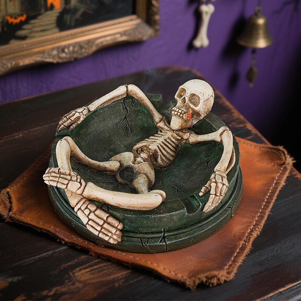 Creative Resin Skull Ashtray Ash Holder Storage Tray Desktop Decoration Ornament Festival Gift Halloween Spooky Skeleton Room Decor