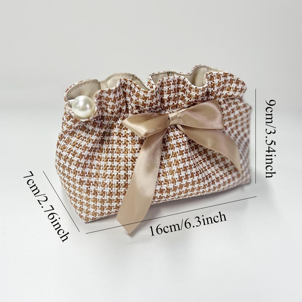 

Cute Bow Girls Storage Bag • Solid Color Soft Coin Purse • Large Capacity Lipstick Headphone Clutch Bag