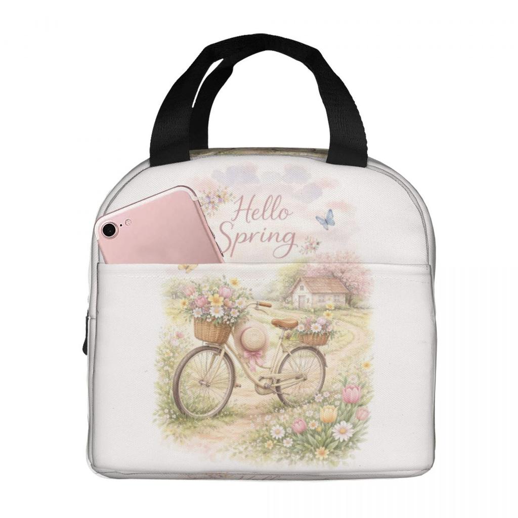 A Vintage Bicycle And Flower Insulated Lunch Bag for Women Kids Portable Food Boxes Thermal Lunch Box Tote