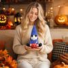 Handcrafted Halloween Figurine Sitting Character with Pointed Hat and Pumpkin Decoration Home Tabletop Ornament for Seasonal Display and Collection