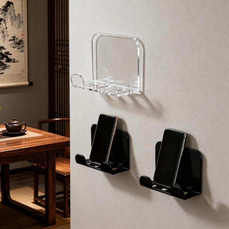 2 Stück Wandmontage Handy-Regal für Smartphones Platzsparendes Design Acryl Handyhalter für Home Office Schlafzimmer
