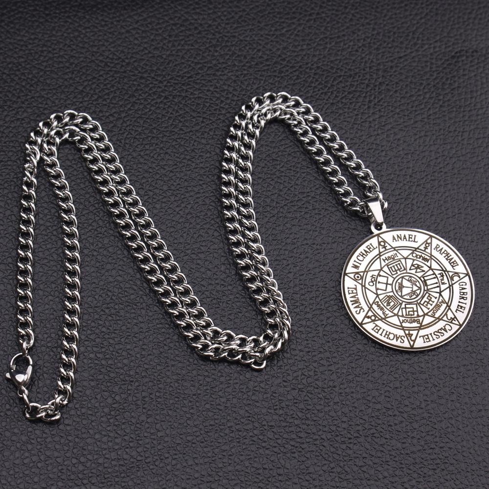 Seven Abat Elves Seal Titan Solomon Amulet Stainless Steel Pendant Necklace