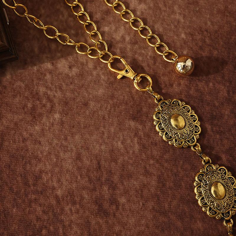Women's Retro Engraving Metal Small and Exquisite Palace Style Adjustable Women's Waist Chain Fashionable Women's Waist Belt