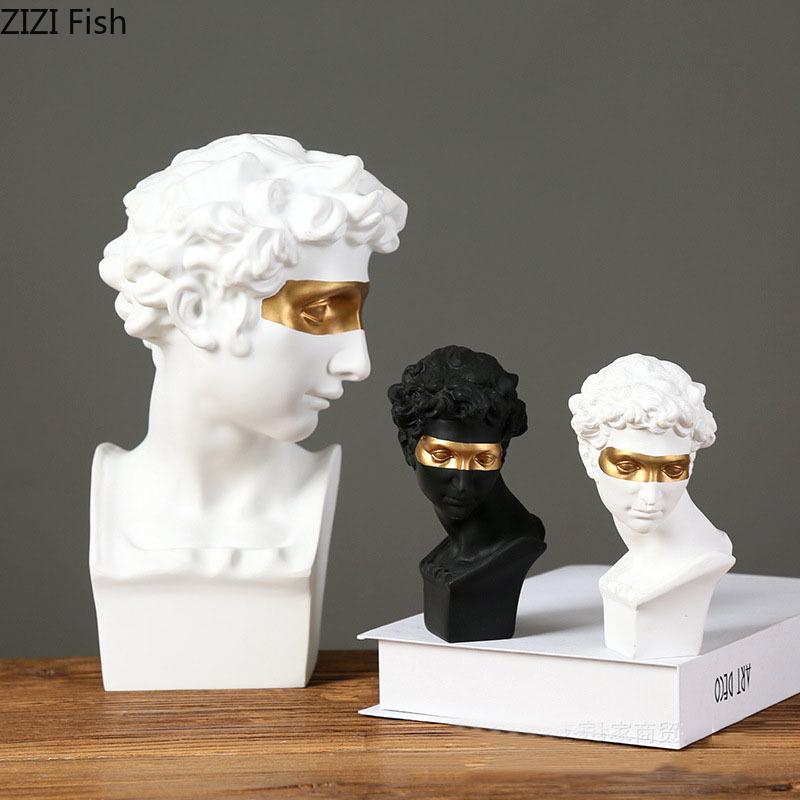 Gold Plated Mask David Statue Artwork Character Resin Sculpture Desk Ornaments Portrait Figures Statue Living Room Decoration