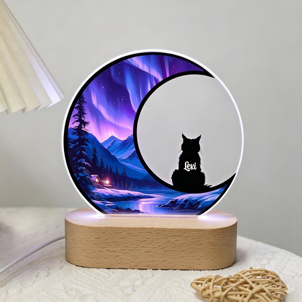 Personalized Acrylic Light Custom Pet Name Unique Moonlight Pattern Paired with a Pets Back View Creative Keepsake for Pet Owner