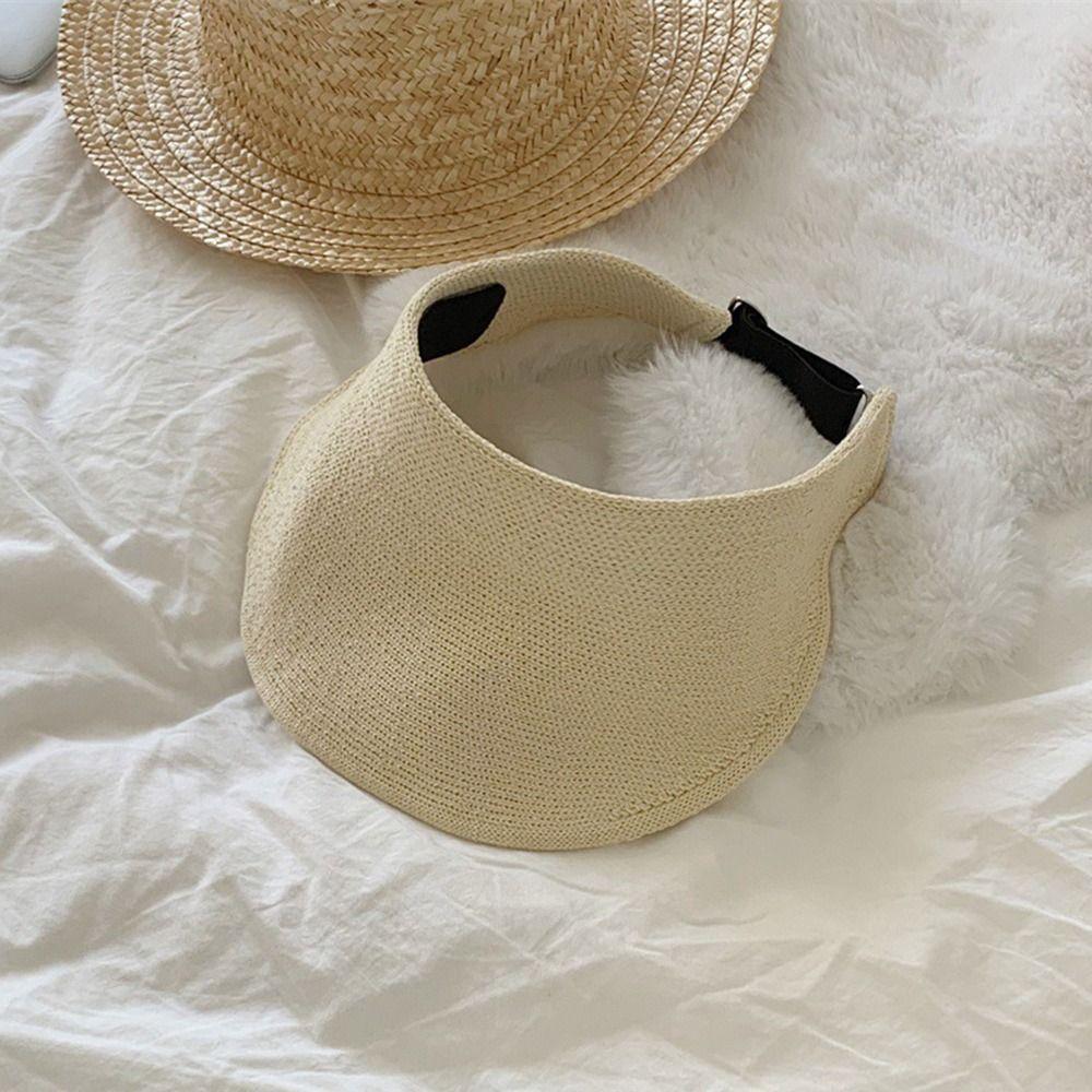 Raffia Summer Visors Hat Anti-UV Beach Straw Hats Fashion Foldable Sun Hat  for Woman