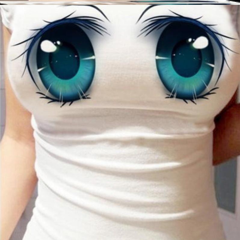 3D Big Eyes Tight Top for Women - Sweet Broadcast & Internet Celebrity Style