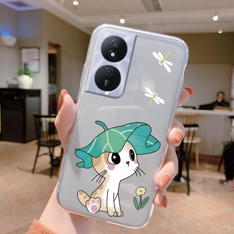 Phone Case For Honor X7b 4G 5G Case Silicone Flowers Cute Cat Bumper Coque For HonorX7B X 7B Cover Protective Soft Clear Shell