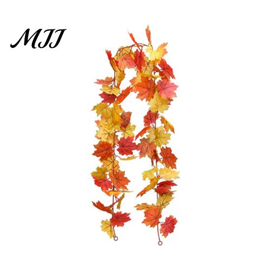Autumn Artificial Garland 100/175CM Maple Leaf UV Resistant Fall Halloween Thanksgiving Vine Day Harvest Festival Mantle Porch Indoor Outdoor