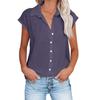 Women Casual Short Sleeve Shirt Summer Solid Color Lapel Top Single Breasted Blouse