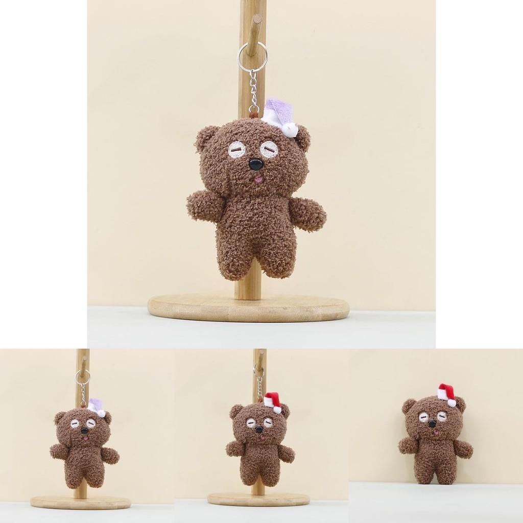 Cute Bear Plush Toy Keychain With Christmas Hat For Kids Room Decor