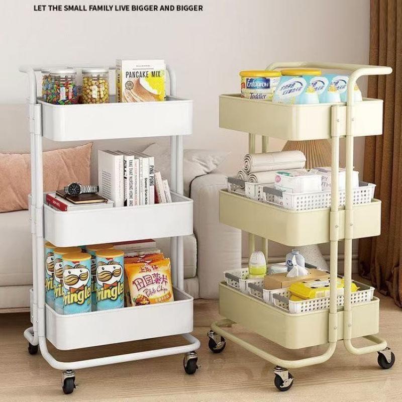Lask Carbon Steel Multi-Layer Movable Kitchen & Bathroom Storage Trolley