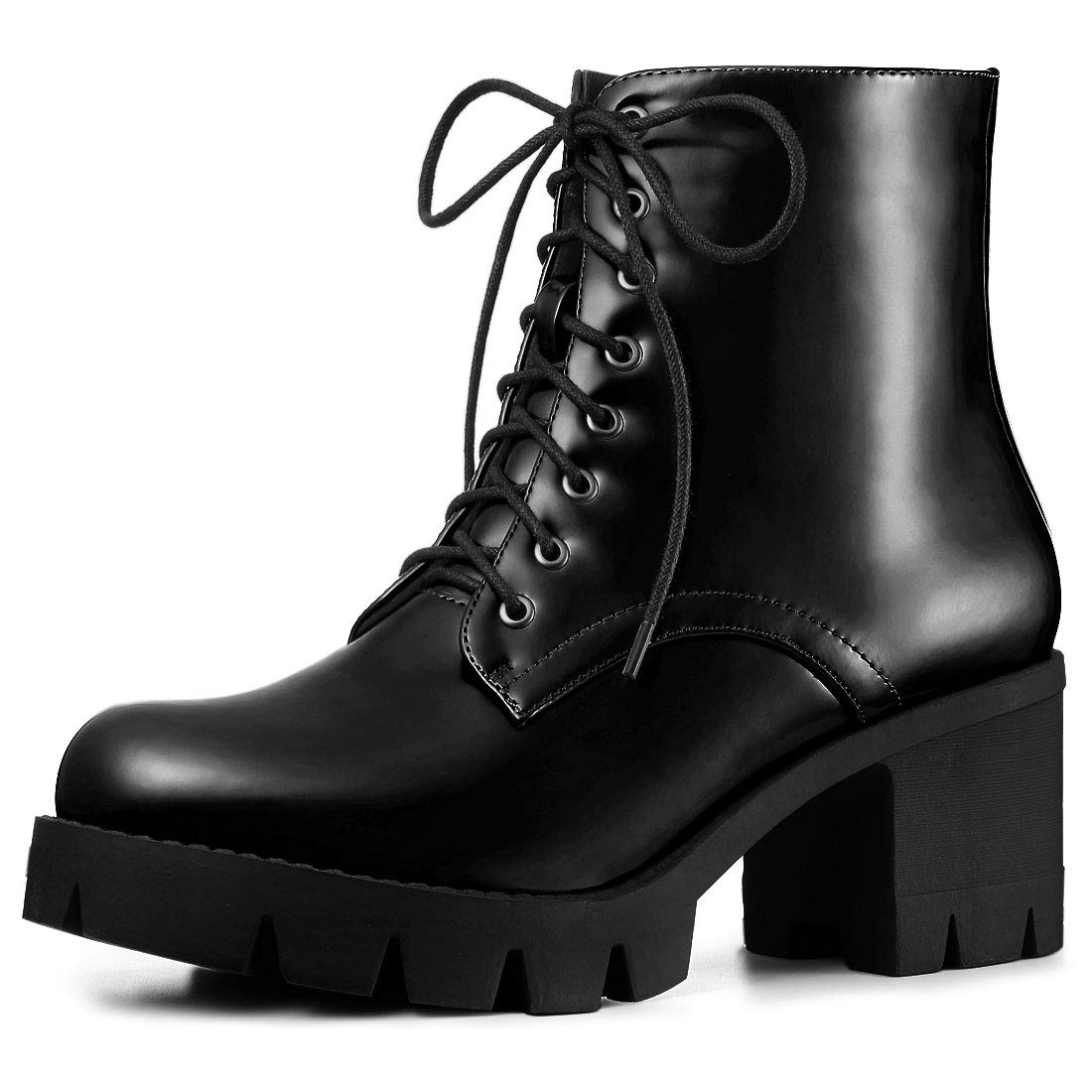 

Allegra K Women s Lace-Up Combat Boots with Chunky Heel and Platform, Black, Size 24.5cm