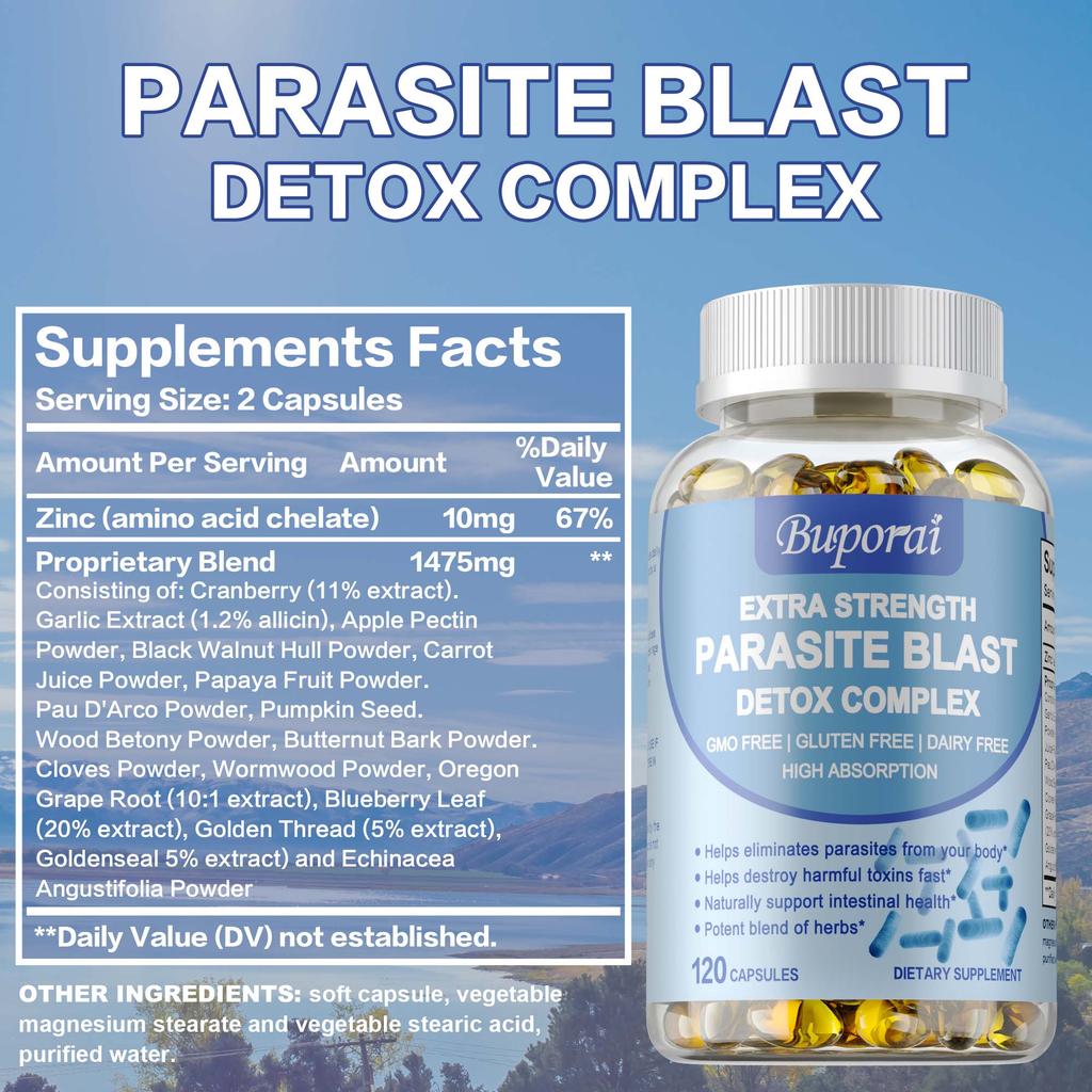 Parasiten-Blast Entgiftungs-Komplex 1485mg - mit Wermut, Schwarznussschale, Nelke
