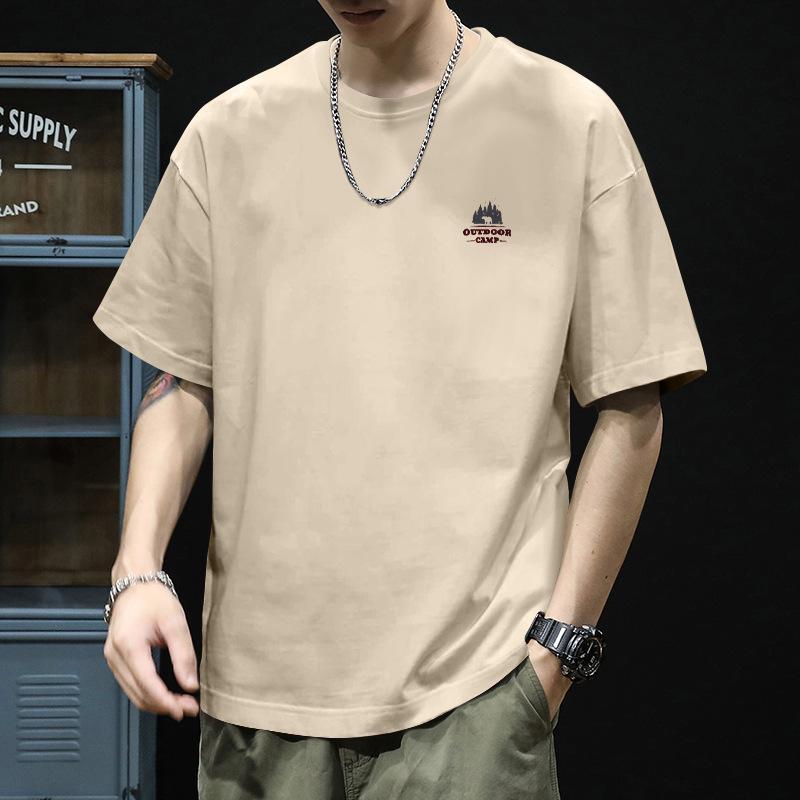 Retro Kurzarm-T-Shirt für Herren Sommer-Mode Marke Reines Baumwoll-T-Shirt mit Modischem Muster