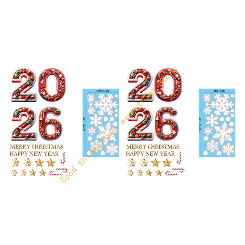 2026 New Year Christmas Decal Reindeer Snowflake Decorations Waterproof PVC Sticker for Indoor Window Wall Glass Door 55KF