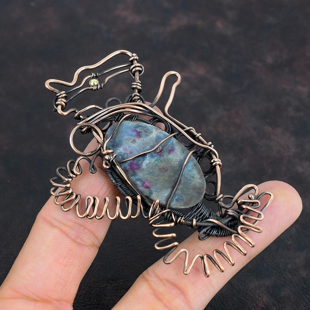 Ruby In Blue Kyanite Gemstone Pendant Copper Wire Wrapped Pendant Handmade Antique Jewelry Rabbit Pendant Copper Wire Jewelry Gifts For Him
