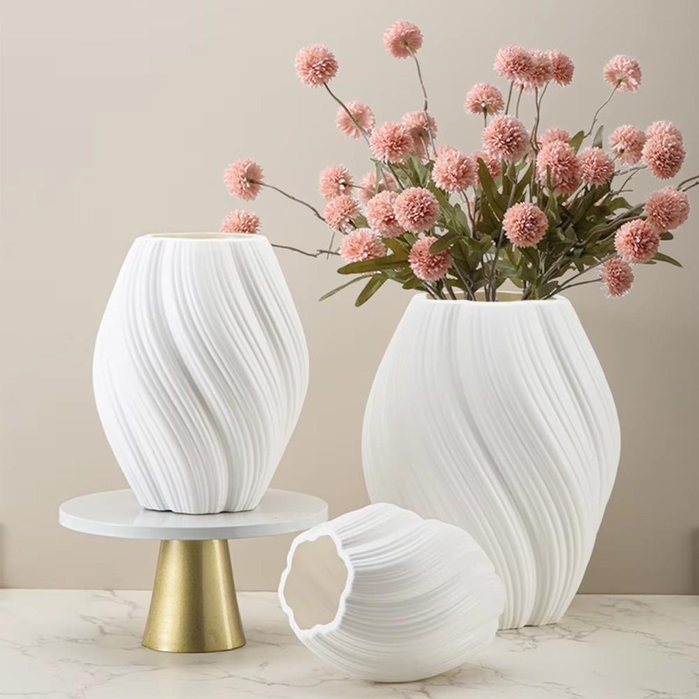 Modern Wave Shaped Plastic Vase High-end White Table Center Vase Home Decoration Water Cultivation Vase