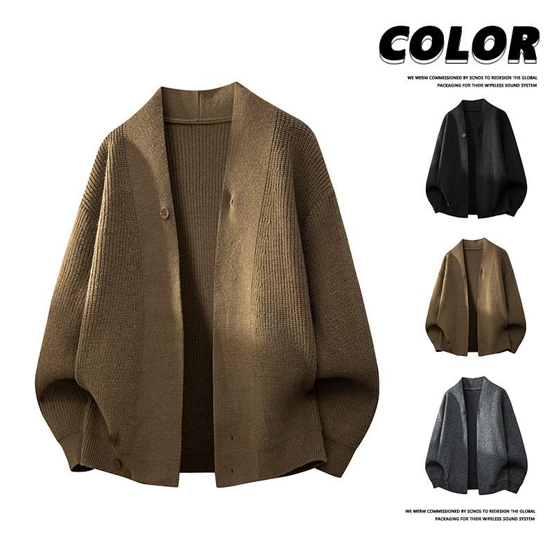 Mens Loose Knit Cardigan Plus Size Long Sleeve Casual Sweater Coffee Black Dark Gray 2025