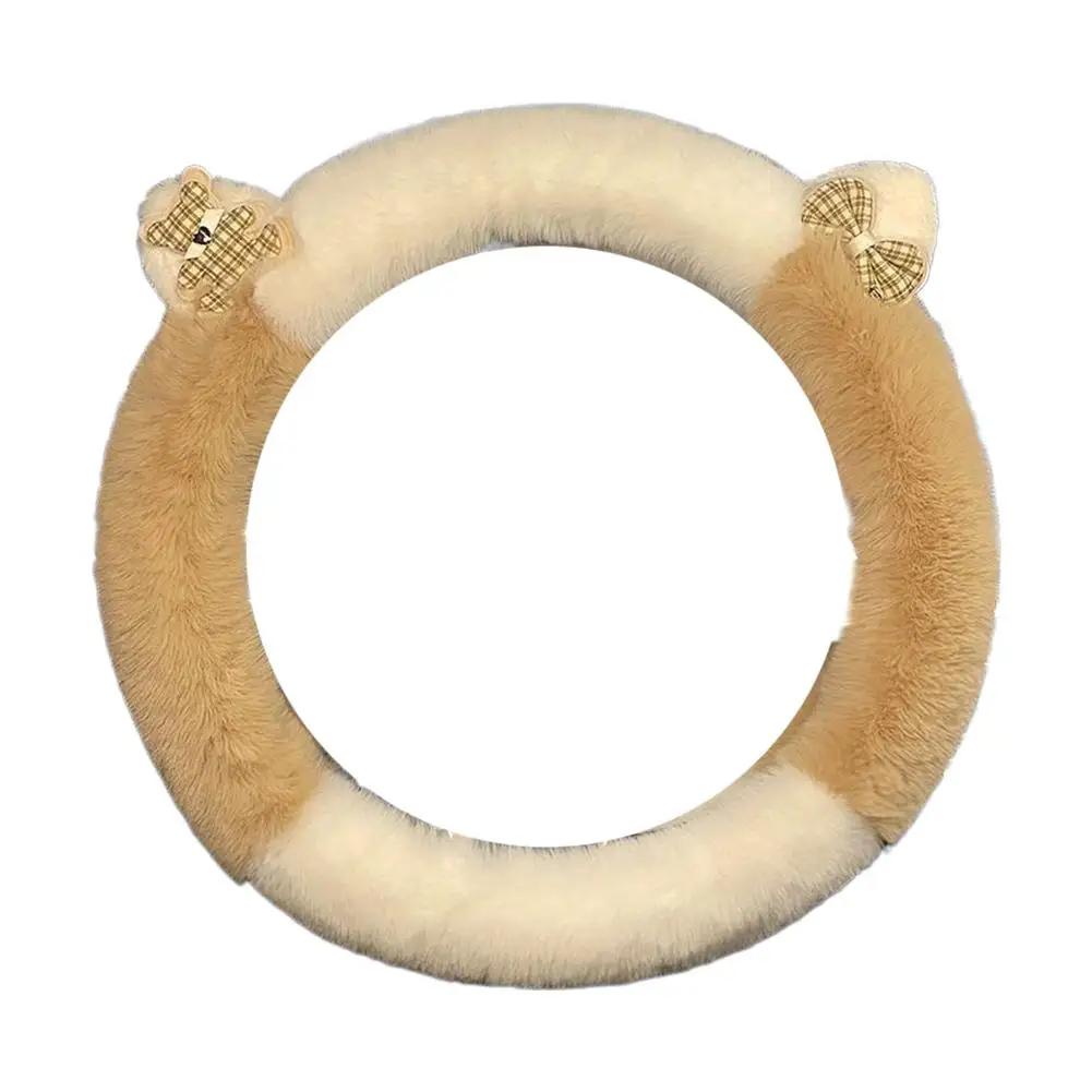 Universelle Lenkradabdeckung für Autos Kleiner Bär Styling Dekor Lenkrad Elastische Abdeckungen für Männer Frauen Winter Plüsch Warm I6Z1